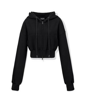 우먼 크롭 핏 투웨이 후드 집업 (블랙)