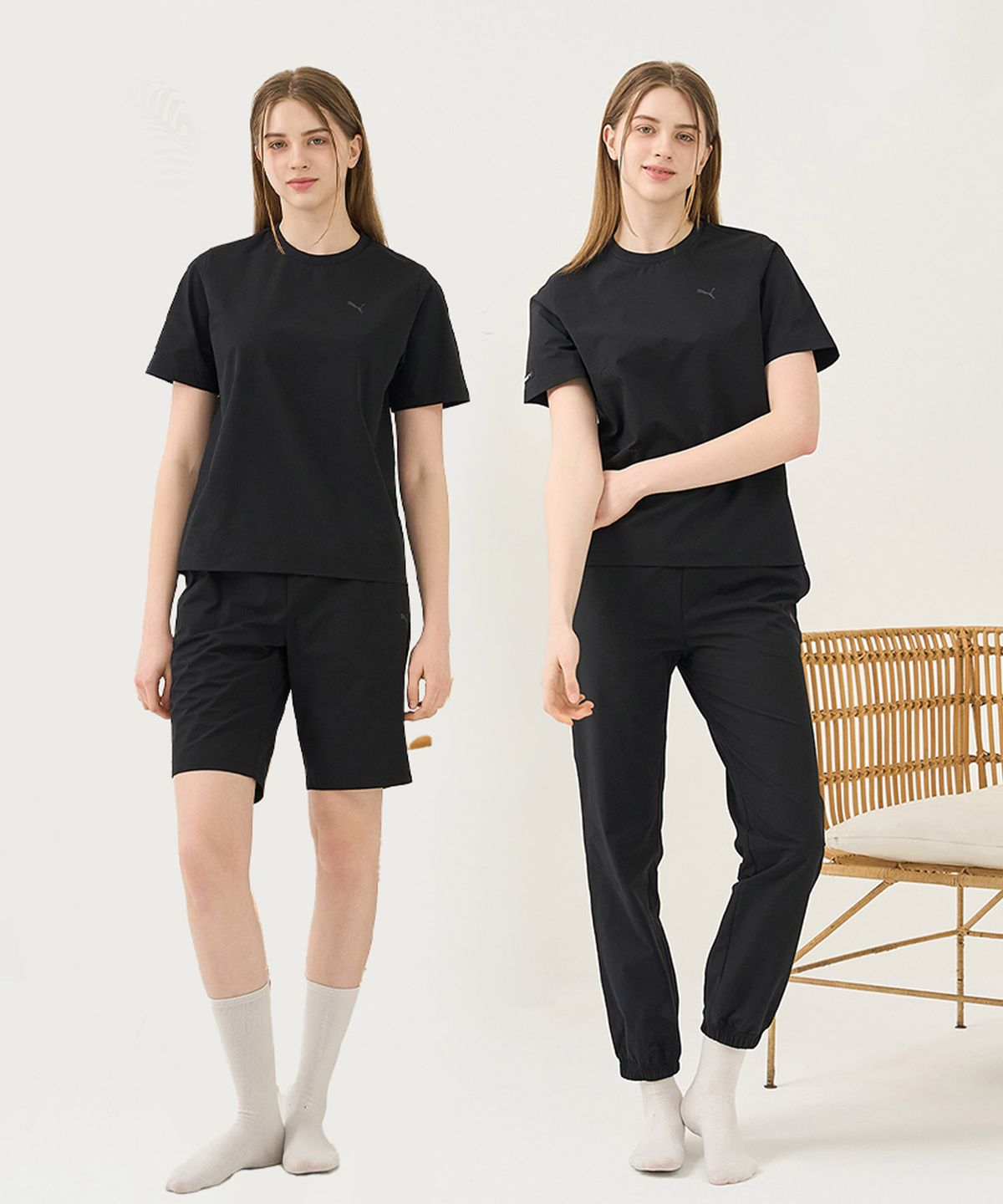푸마 바디웨어(PUMA BODYWEAR) [3SET] 남녀 우븐 셋업 (반팔+긴바지+반바지)