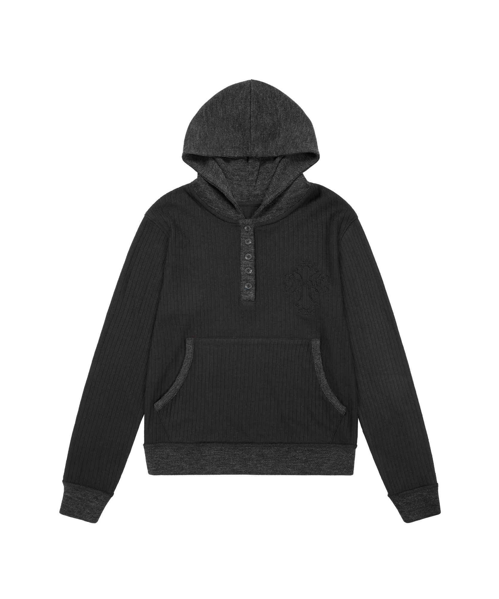 完売　AAKAM Contrast Logo Button Hoodie 2 MUSINSA | AAKAM CROS2 Contrast Button Hoodie (Black)