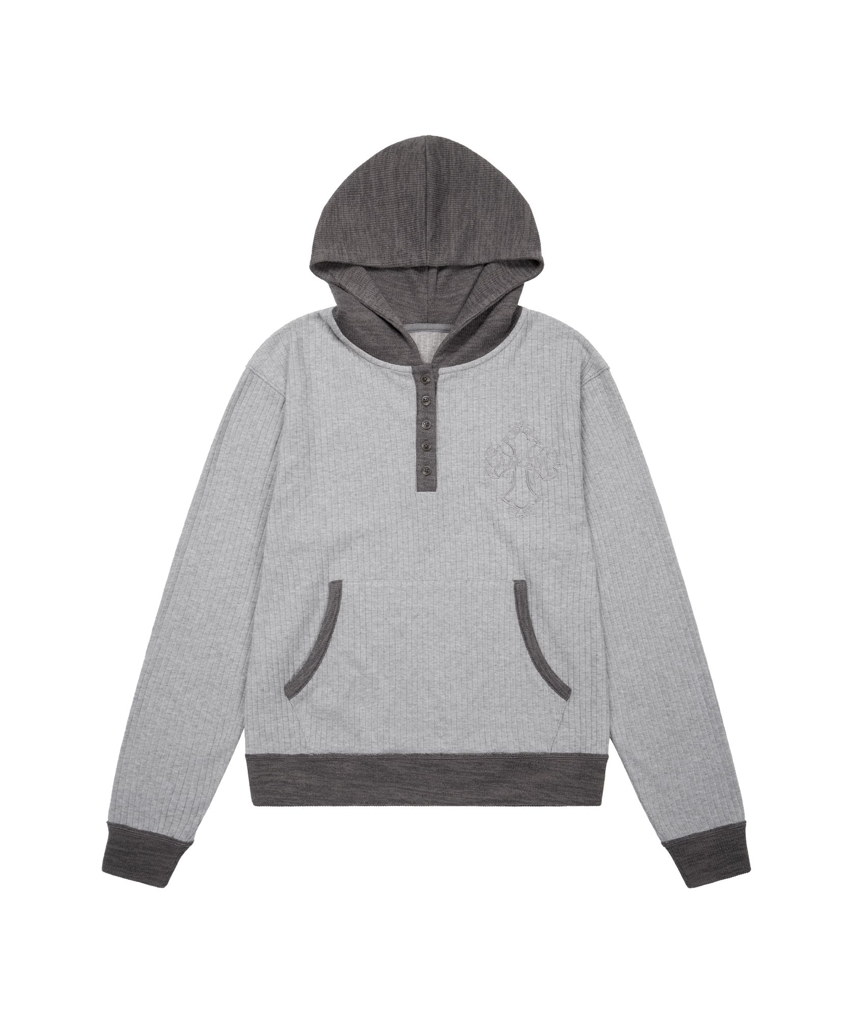 MUSINSA | AAKAM CROS2 Contrast Button Hoodie (Gray)