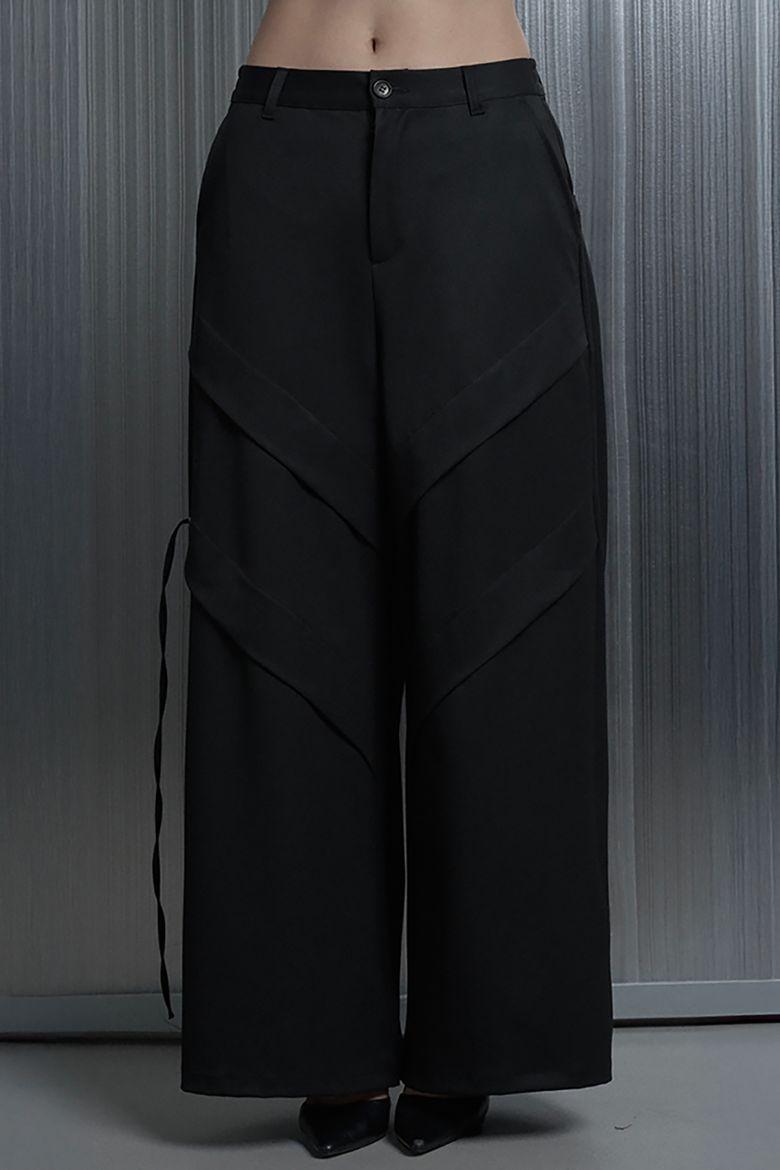 3pintuck Back Split Line Wide Slacks Pants (Black)