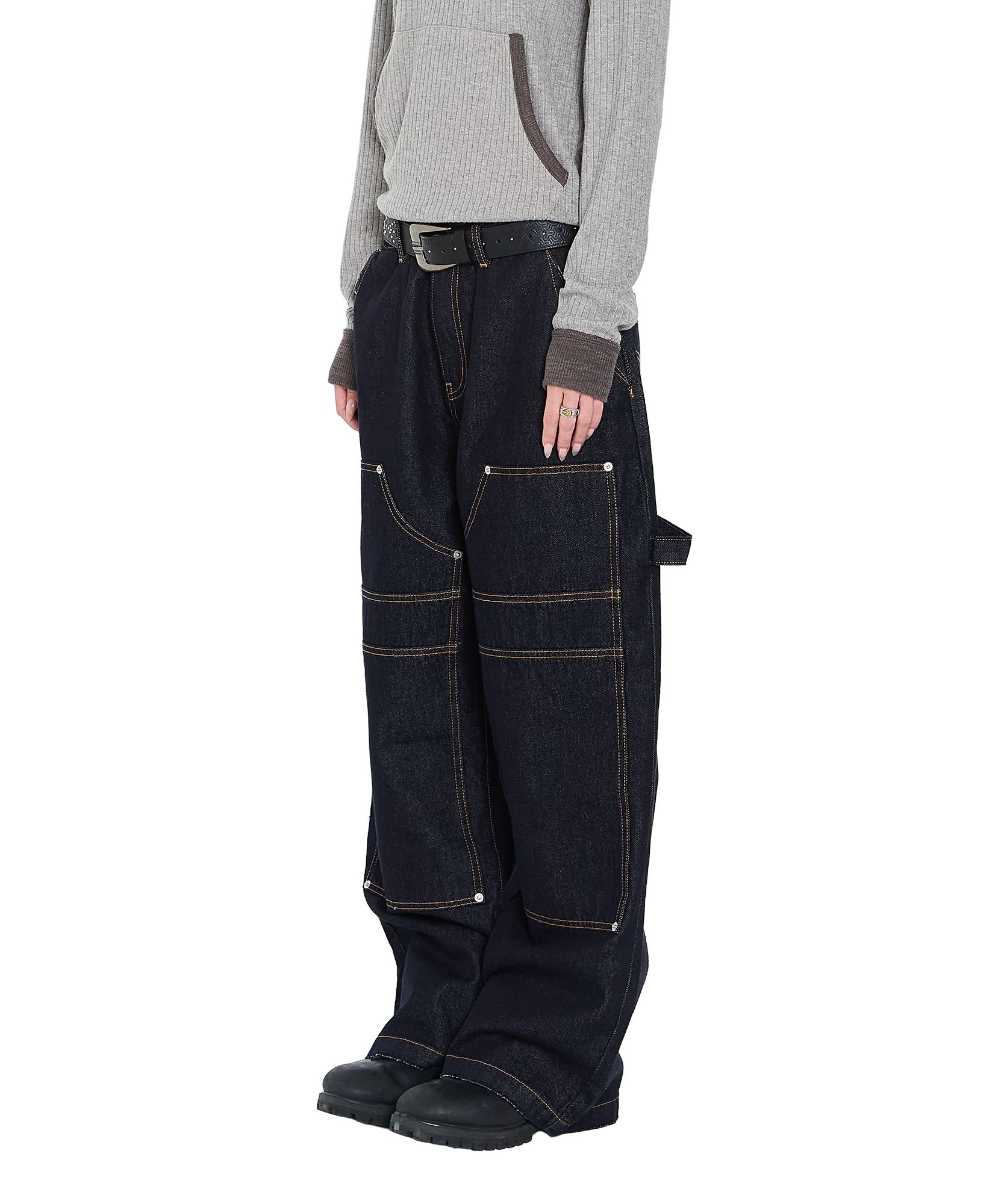 MUSINSA | AAKAM Lined Double Knee Denim Pants (Blue)