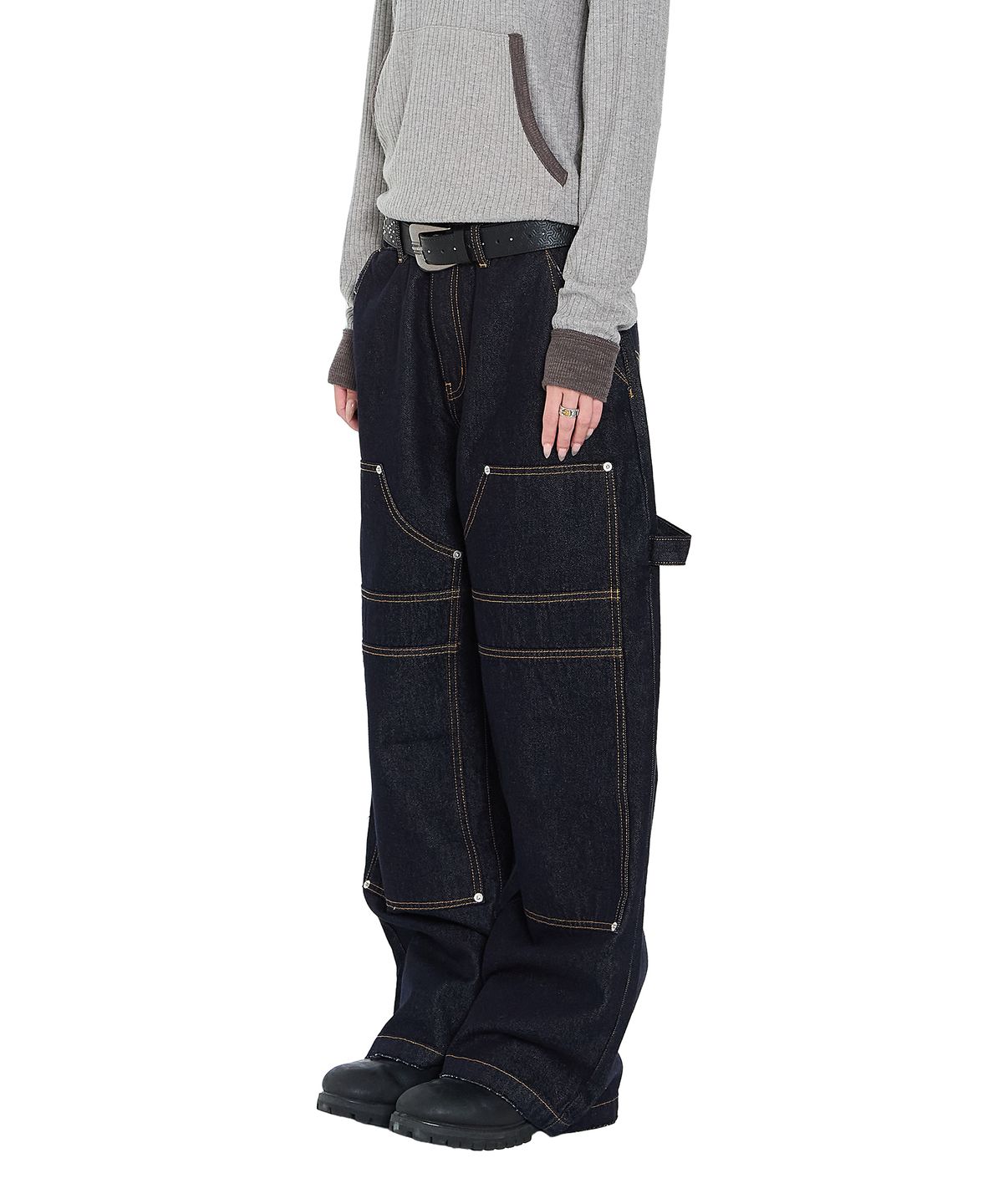 아캄(AAKAM) Lined Double Knee Denim Pants (Blue)