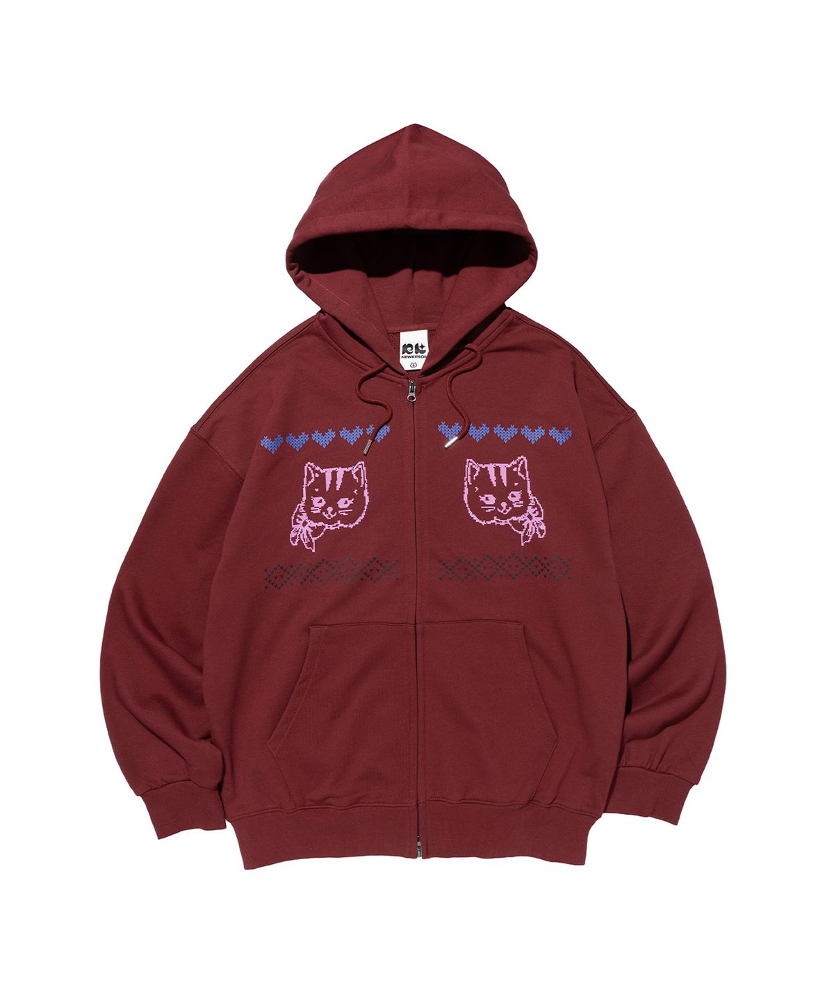 뉴키치(NEWKITSCH) NORDIC CAT HOOD ZIP-UP (BURGUNDY)