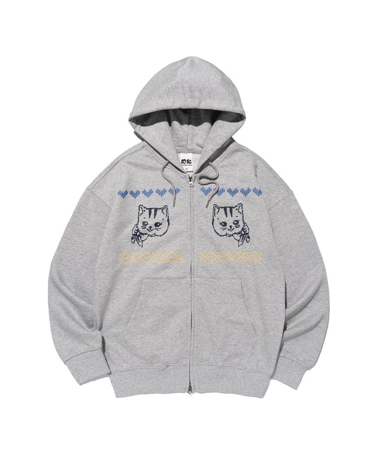 NORDIC CAT HOOD ZIP-UP (MELANGE)