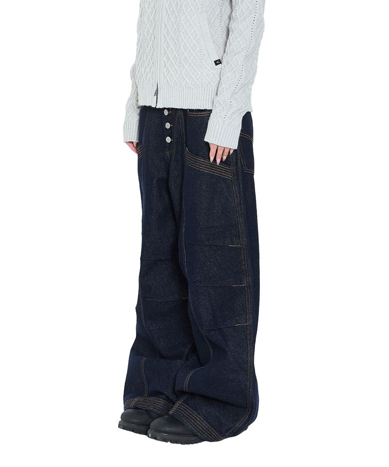 Knee Pin-Tuck Stitched Denim Pants (Blue)