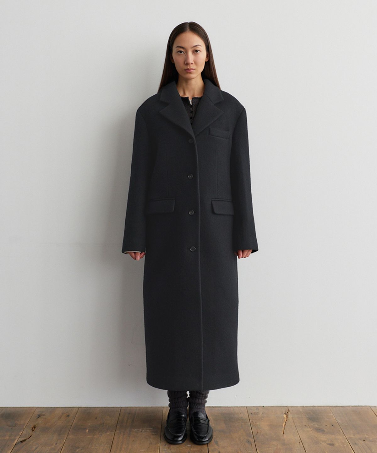 모헤(MOHAE) [orso] Alpaca wool pintuck single coat _ black