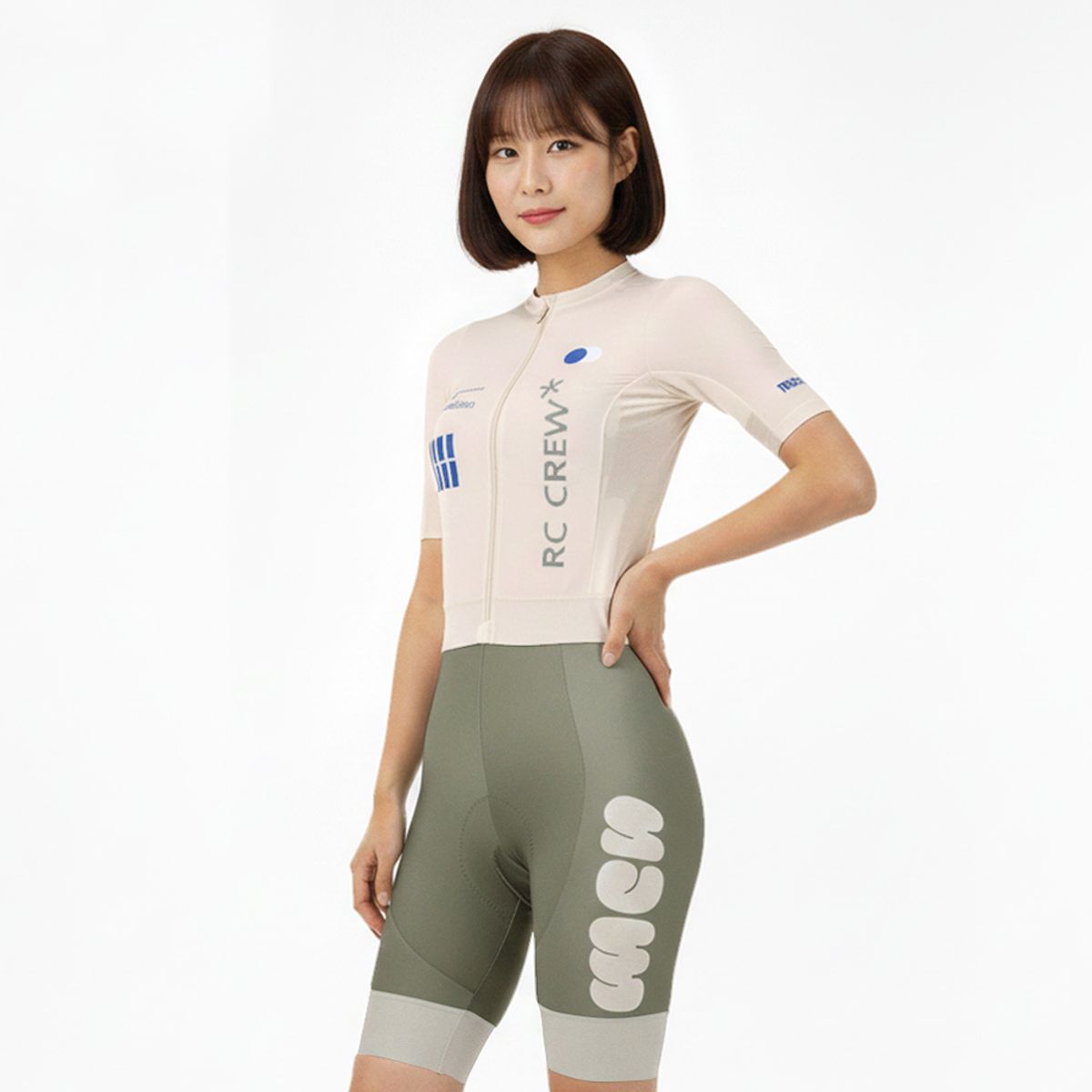 엠씨엔스포츠(MCNSPORTS) 여성 실리 베이지 반팔져지+4부빕숏 세트
