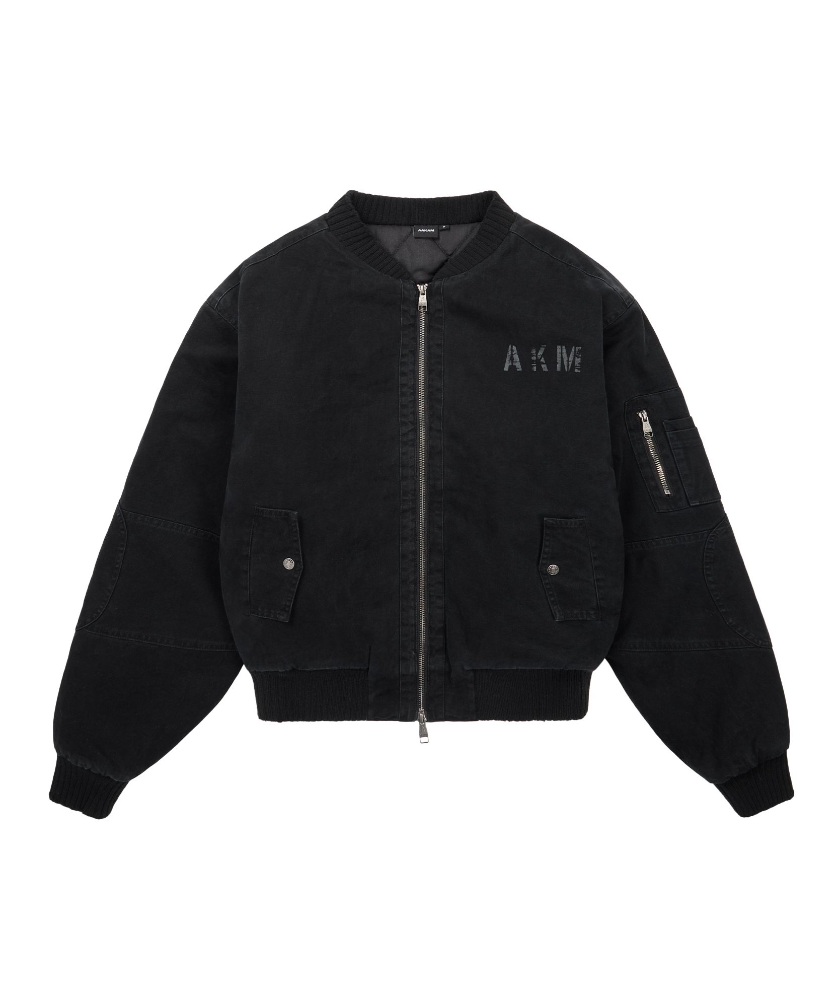 MUSINSA | AAKAM Distressed Cotton MA-1 Jacket (Black)
