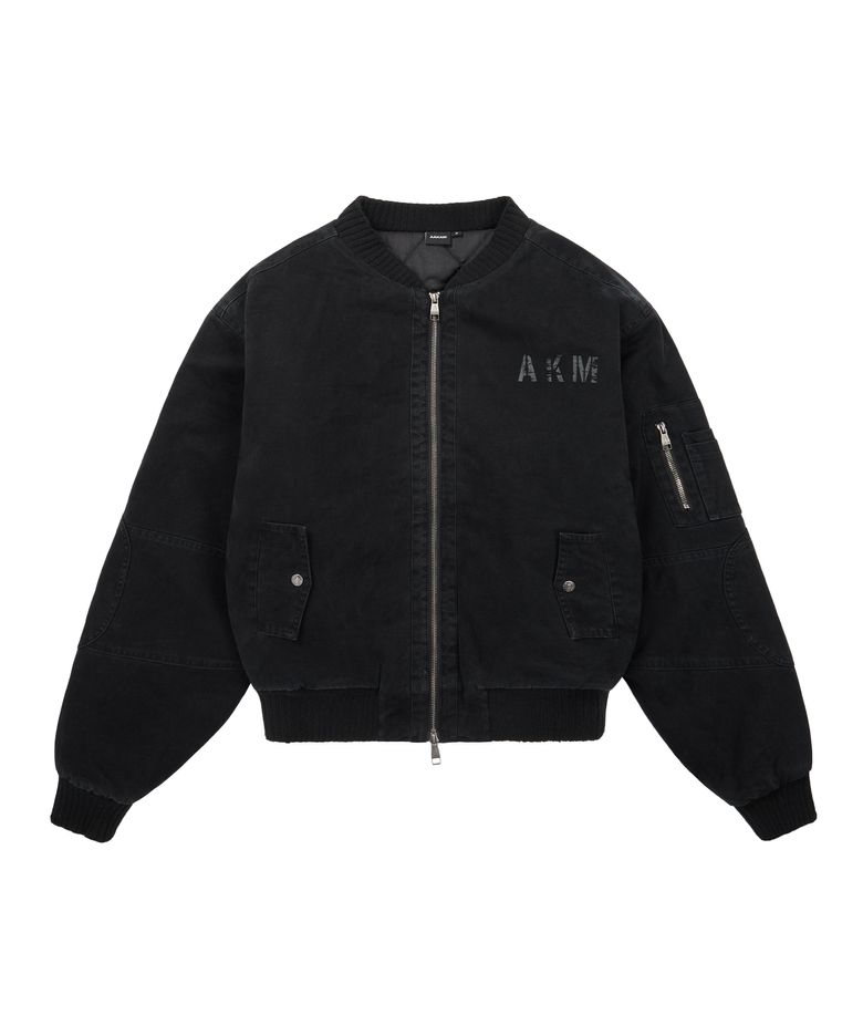 Distressed Cotton MA-1 Jacket (Black)
