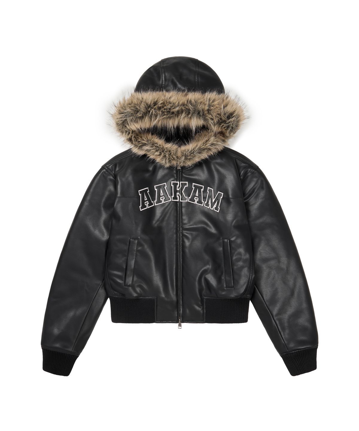 아캄(AAKAM) Hooded Fur Leather Jacket (Black)