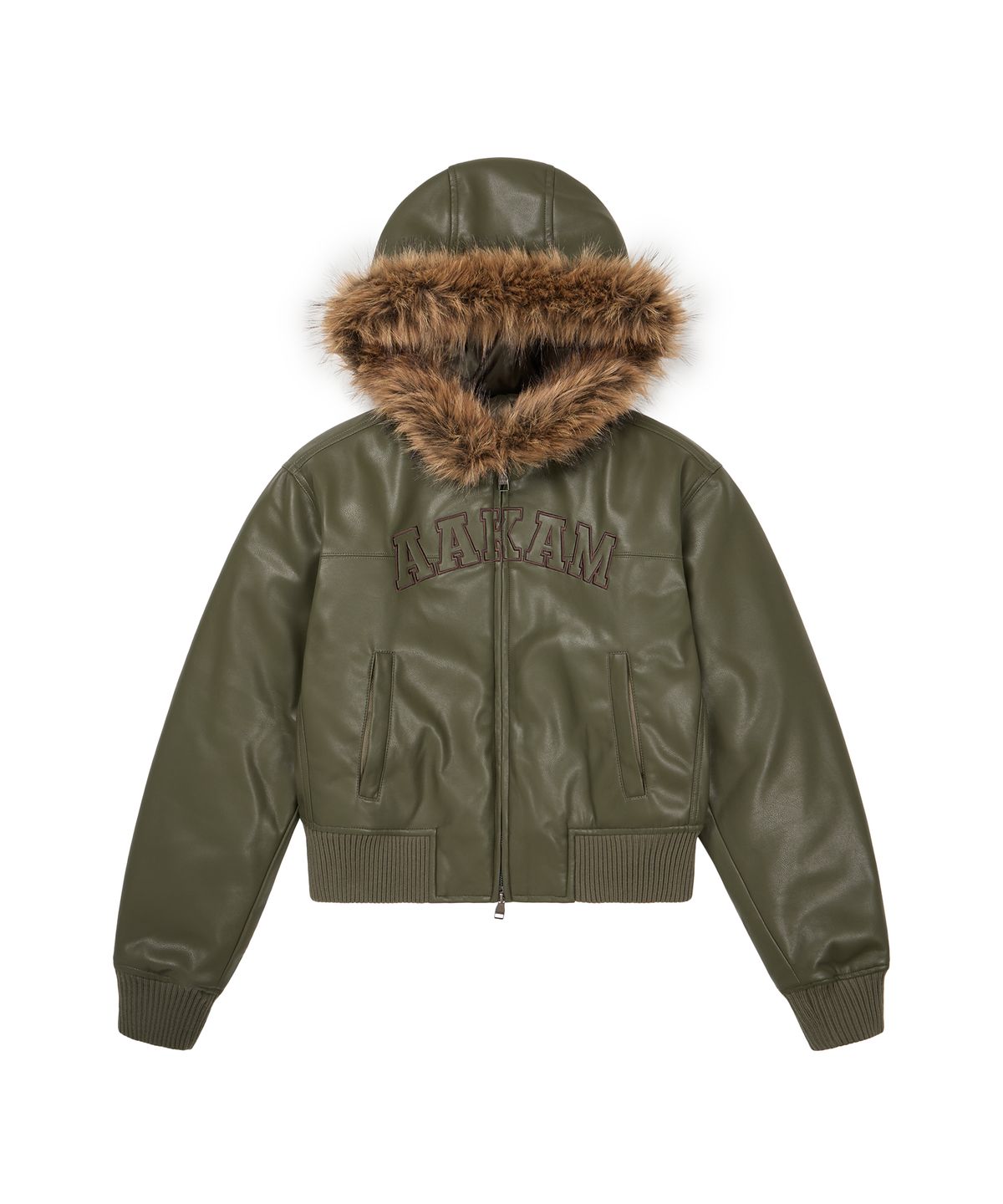 아캄(AAKAM) Hooded Fur Leather Jacket (Khaki)