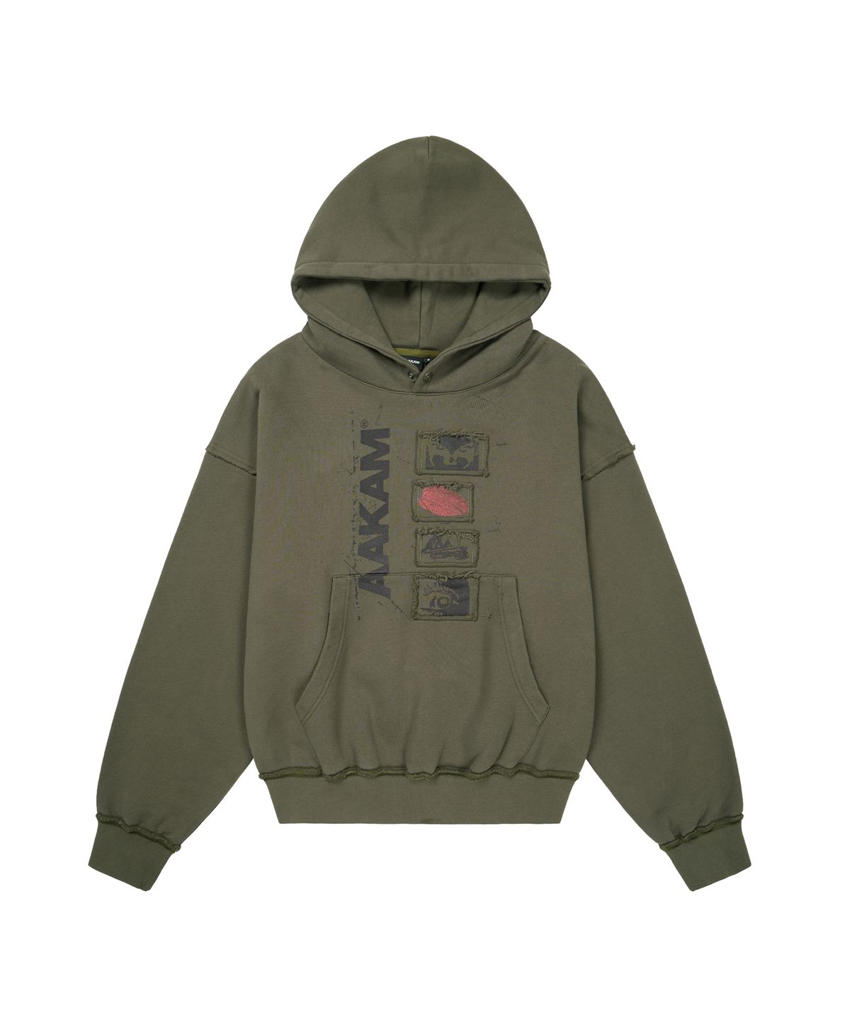 아캄(AAKAM) Buttoned Patch Hoodie (Khaki)