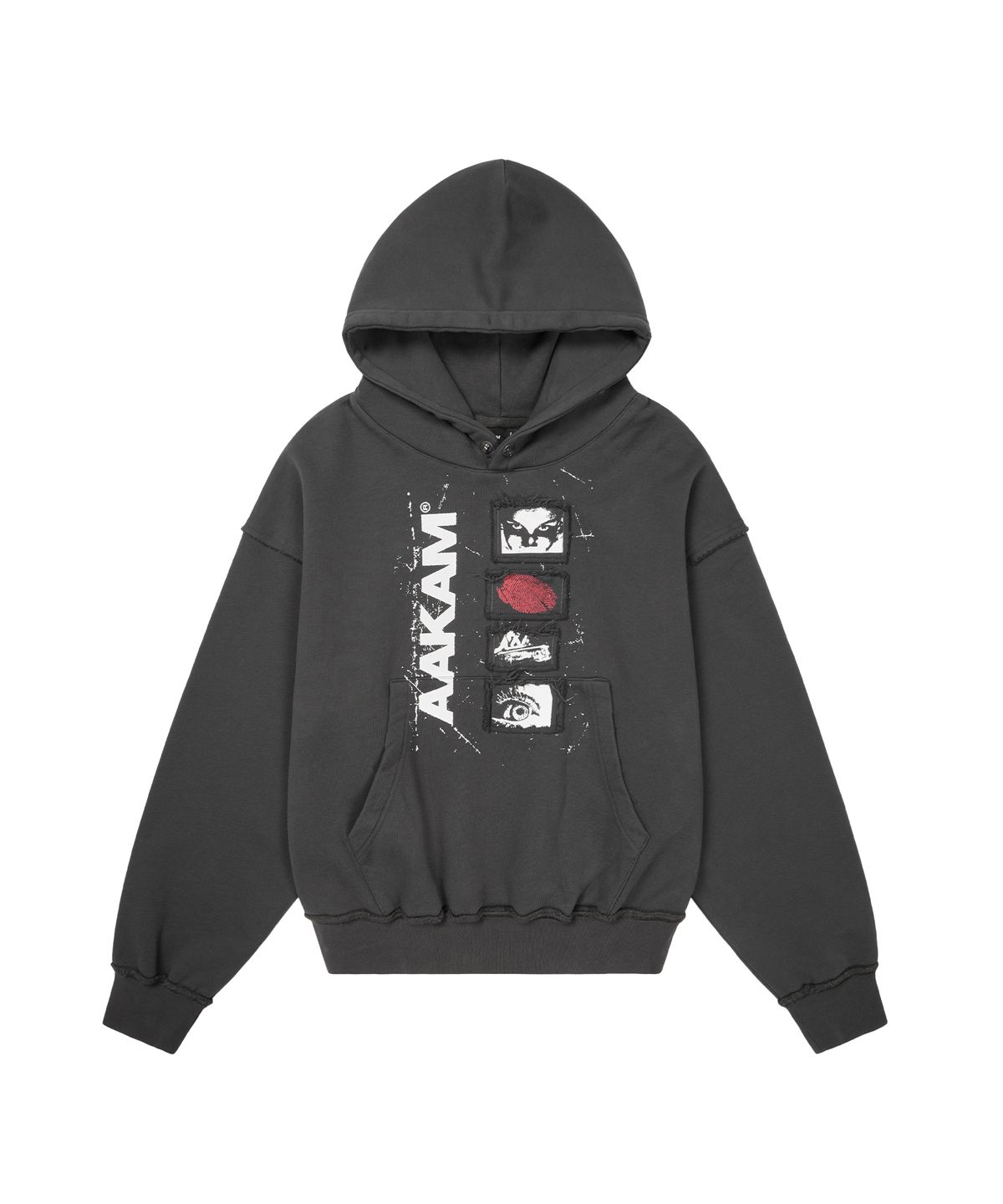 아캄(AAKAM) Buttoned Patch Hoodie (Black)