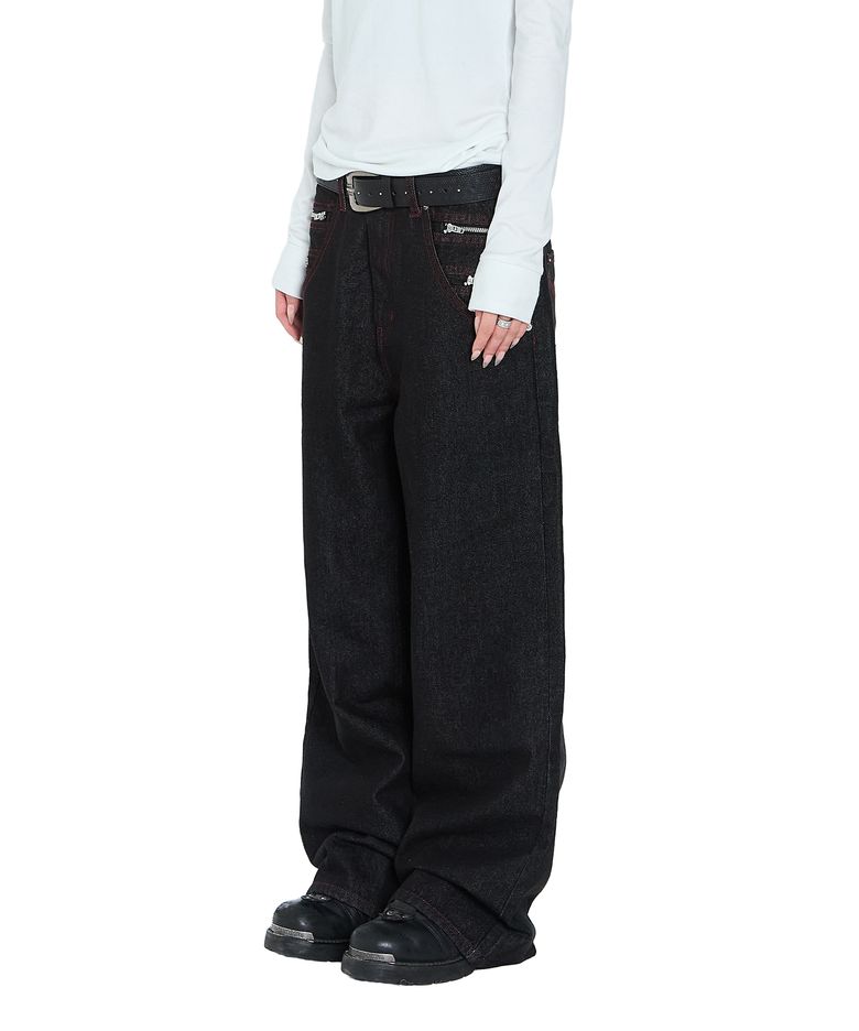 Double Zippered Denim Pants (Black)