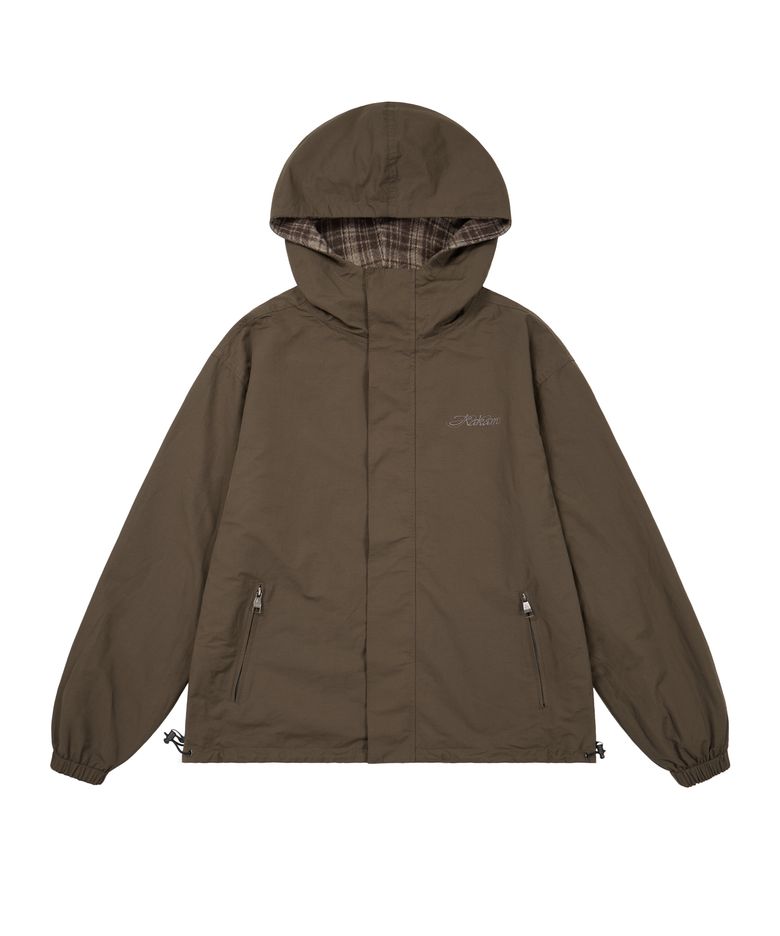 Reversible Check Hooded Jacket (Brown)