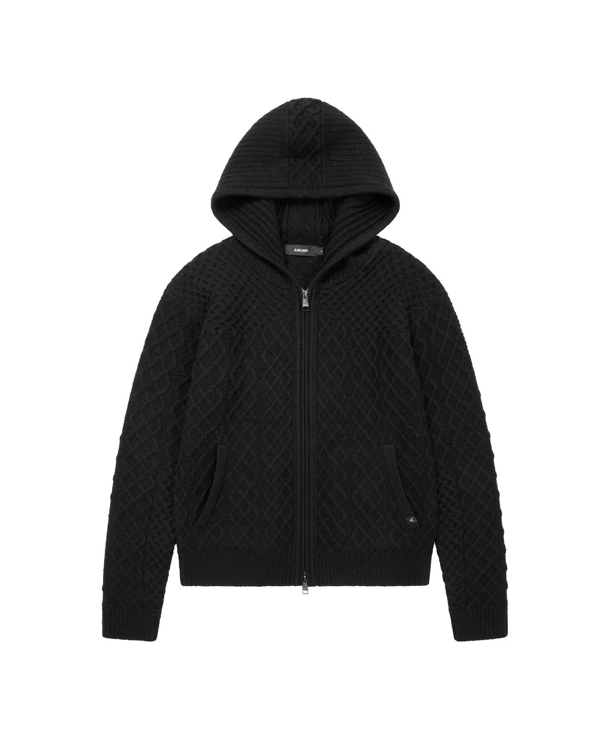 아캄(AAKAM) Cable Knitted Zip-Up Hoodie (Black)