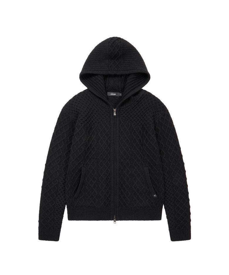 Cable Knitted Zip-Up Hoodie (Black)