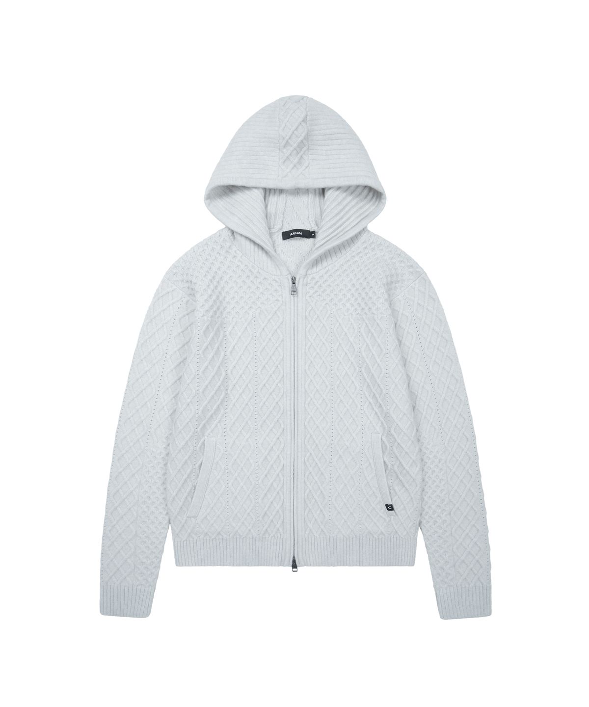 아캄(AAKAM) Cable Knitted Zip-Up Hoodie (Gray)