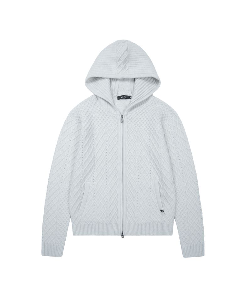 Cable Knitted Zip-Up Hoodie (Gray)