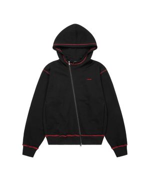 Oblique Zippered Cotton Zip-Up (Black)