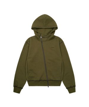 Oblique Zippered Cotton Zip-Up (Khaki)