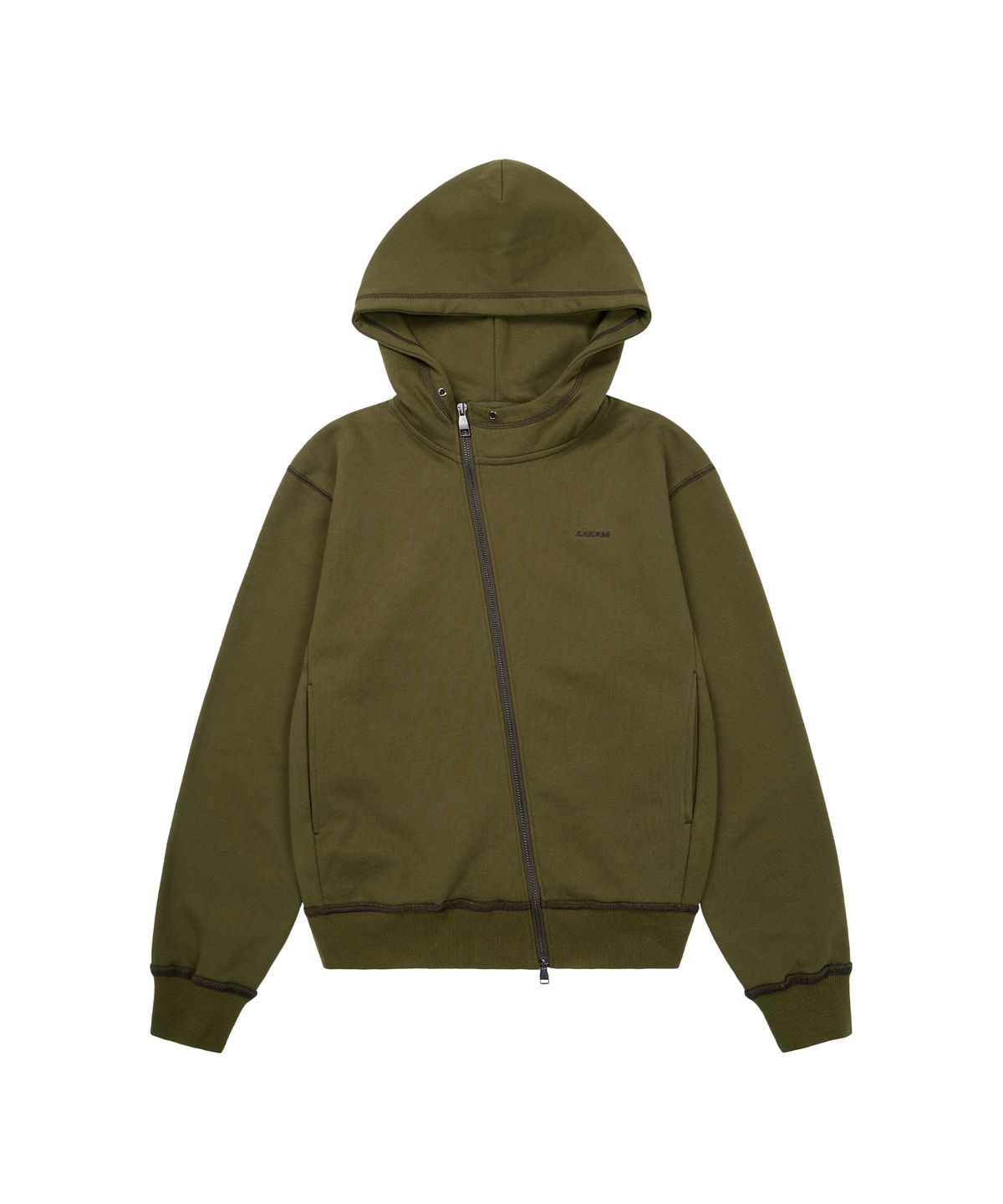 아캄(AAKAM) Oblique Zippered Cotton Zip-Up (Khaki)