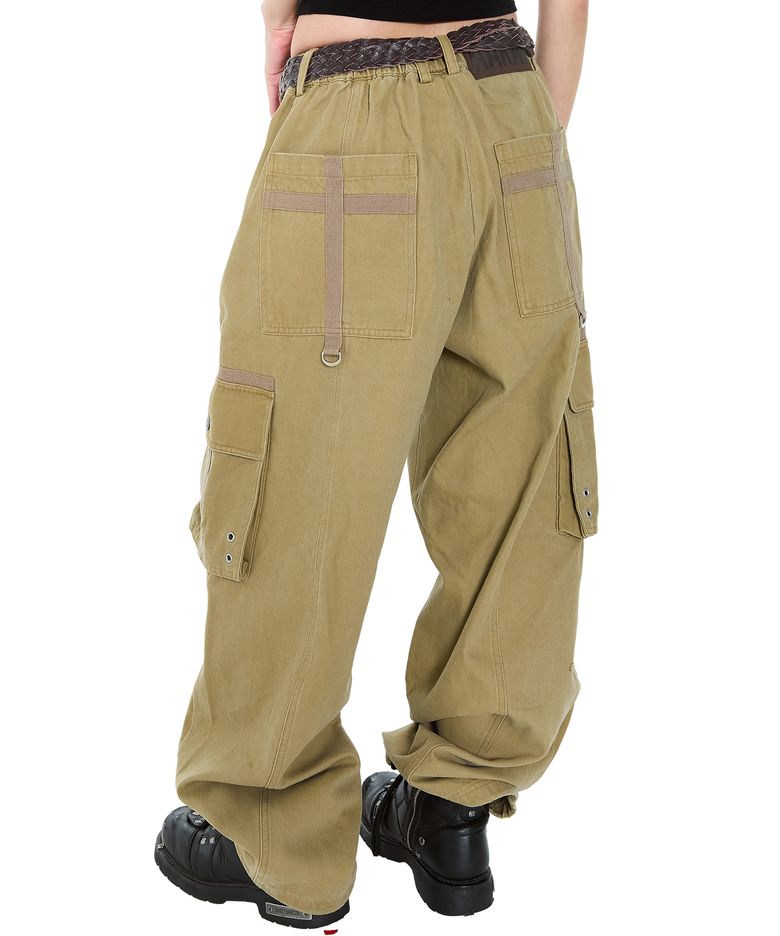 Knee Pin-Tuck Taped Cargo Pants (Beige)