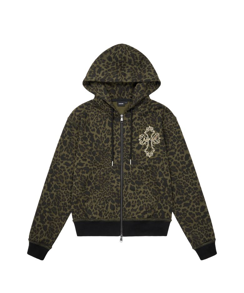 AKM CROS2 Leopard Zip-Up Hoodie (Khaki)