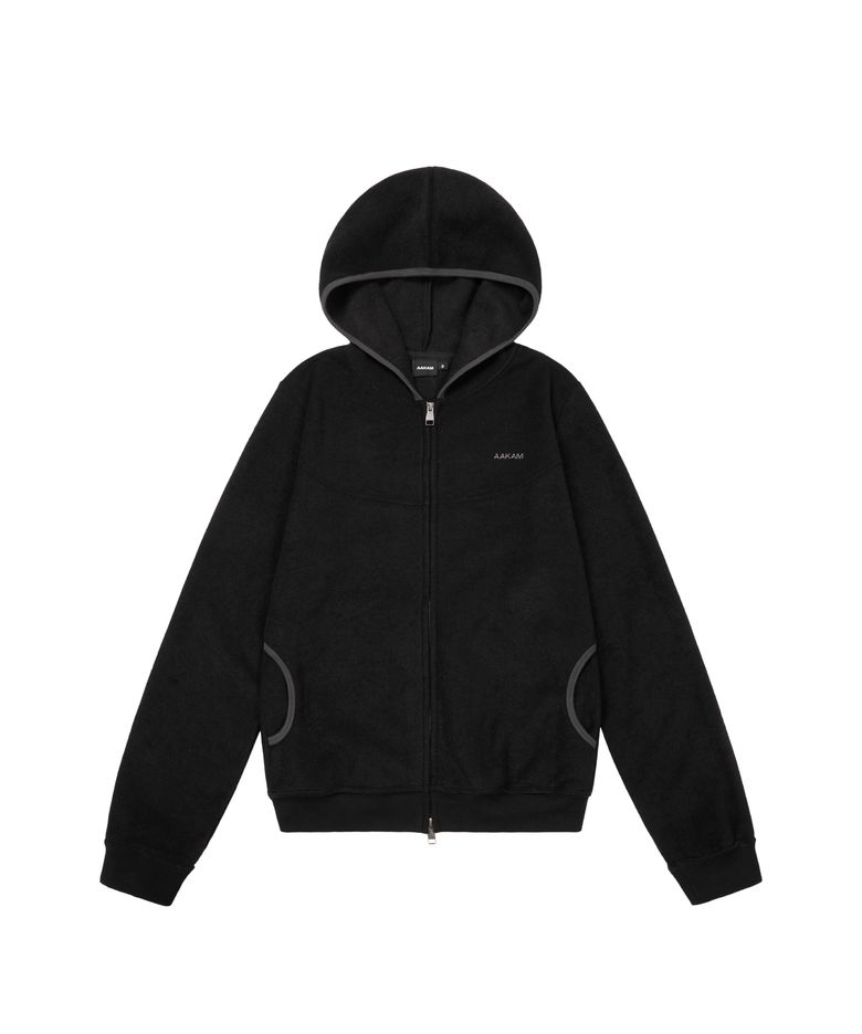 Incision Terry Zip-Up Hoodie (Black)