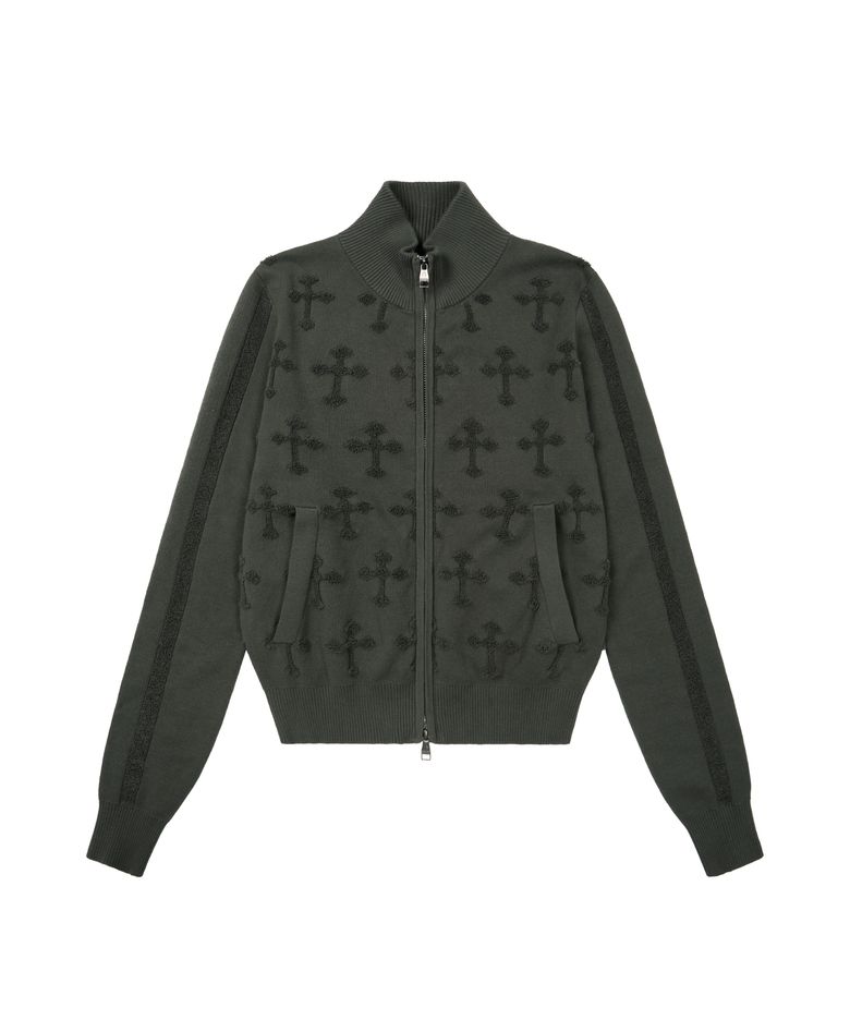Cross Boucle Knit Zip-Up (Khaki)
