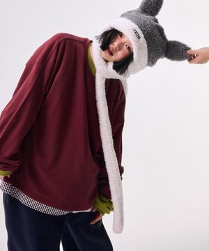 체크 레이어드 맨투맨 버건디