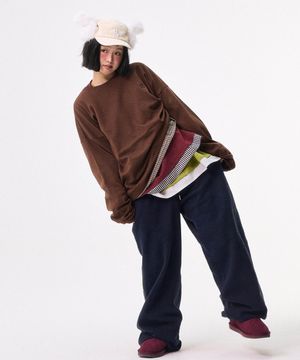 체크 레이어드 맨투맨 브라운