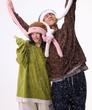 체크 레이어드 맨투맨 올리브