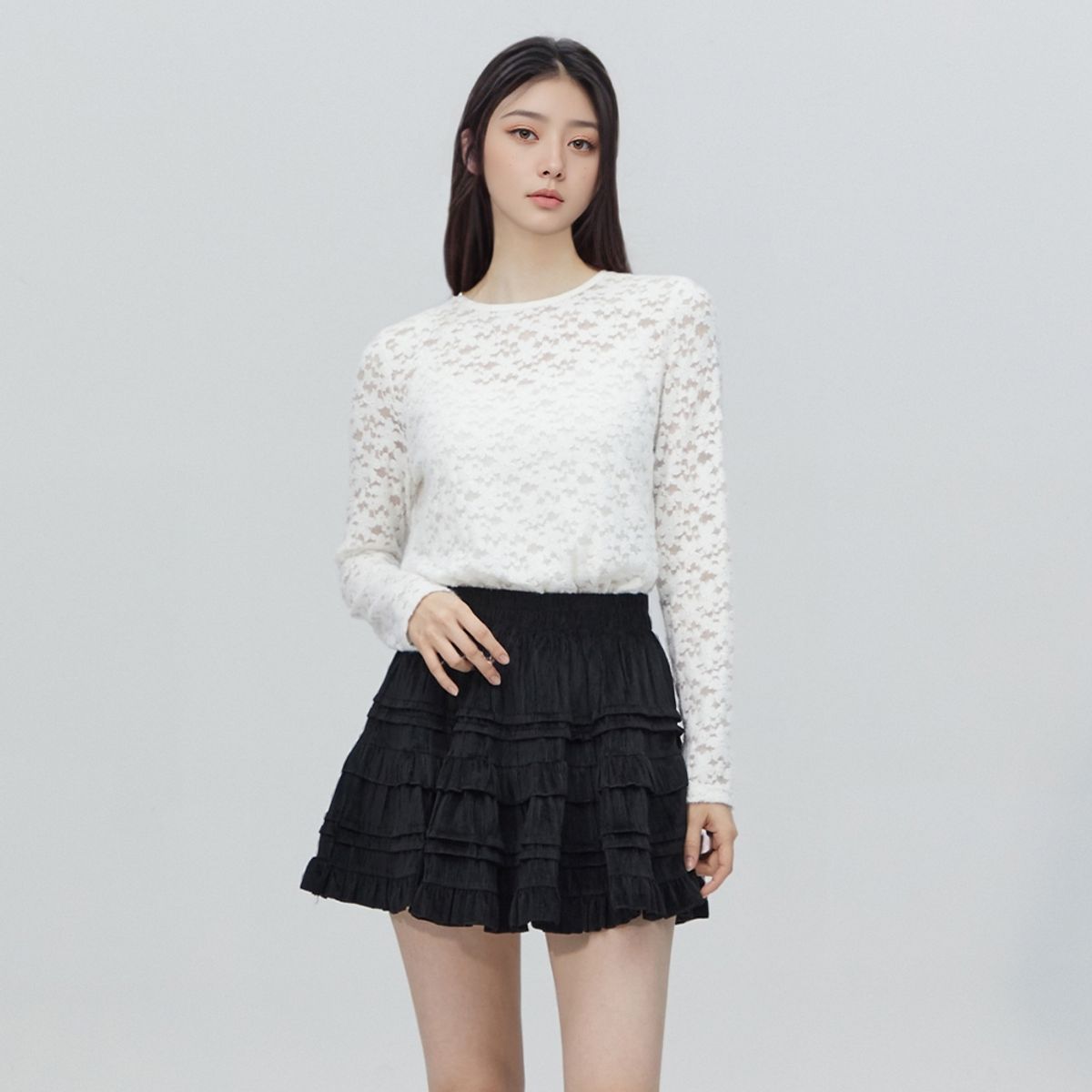 랩(LAP) 레이스 라운드 블라우스 AR4WBA68