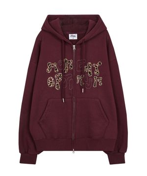 레오파드 아플리케 후드집업 - 버건디