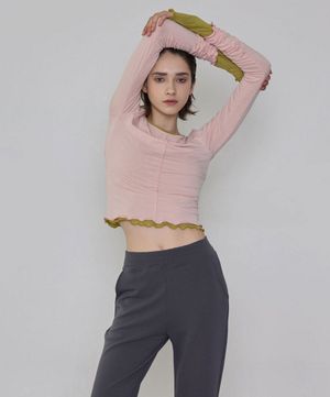 여성요가복 DEVI-T0142-살몬핑크 필라테스 슬링 레이어드 티셔츠