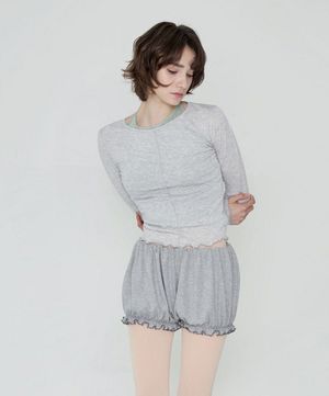 여성요가복 DEVI-T0142-멜란지그레이 필라테스 슬링 레이어드 티셔츠