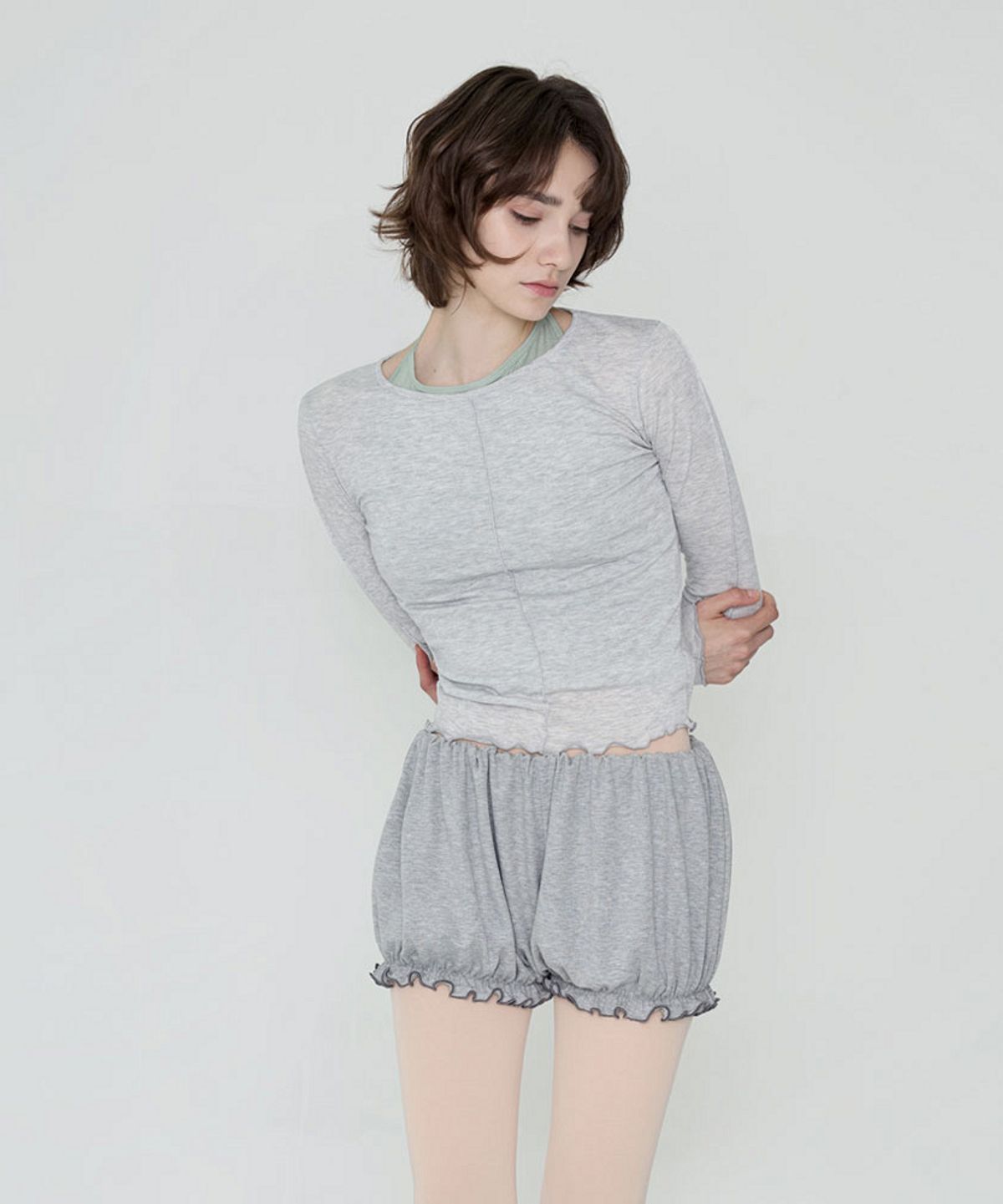 데비웨어(DEVIWEAR) 슬링 레이어드 티셔츠 DEVI-T0142-멜란지그레이