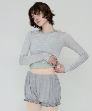 여성요가복 DEVI-B0093-멜란지그레이 필라테스 프릴 벌룬 쇼츠