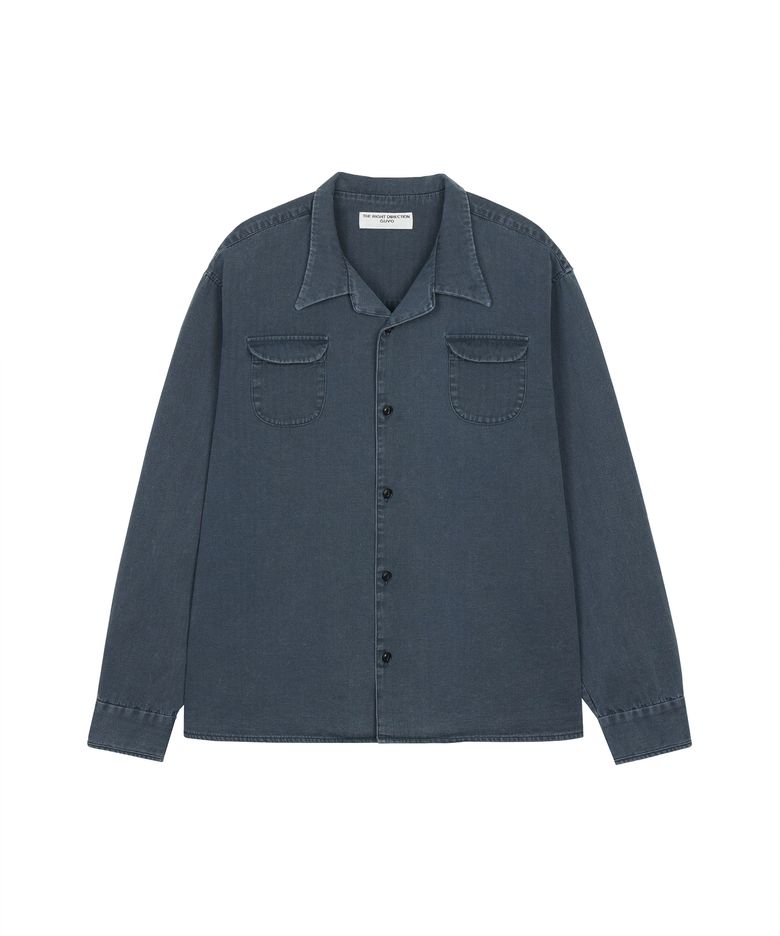 Washed open-collar shirt, navy