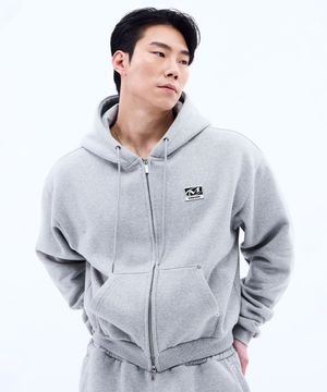 메탈 플레이트 기모 후디 집업 (GRAY)