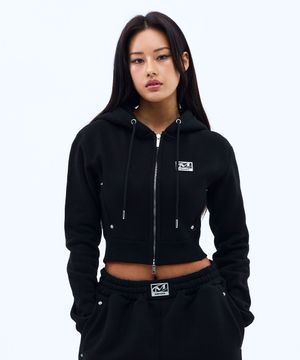메탈 플레이트 기모 크롭 후디 집업 (BLACK)