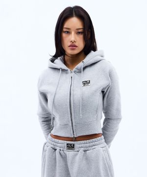 메탈 플레이트 기모 크롭 후디 집업 (GRAY)