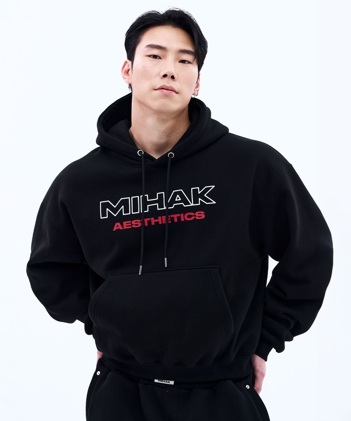 미학(MIHAK) 스트록 로고 기모 오버핏 후디 (BLACK)