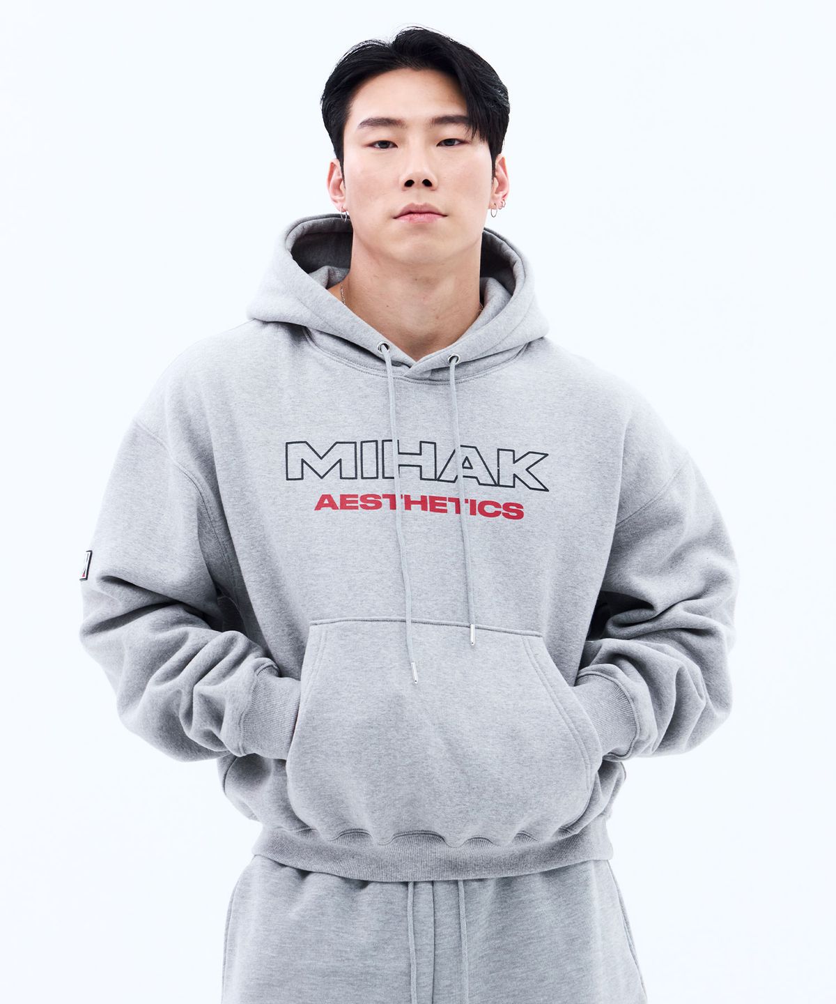 미학(MIHAK) 스트록 로고 기모 오버핏 후디 (GRAY)