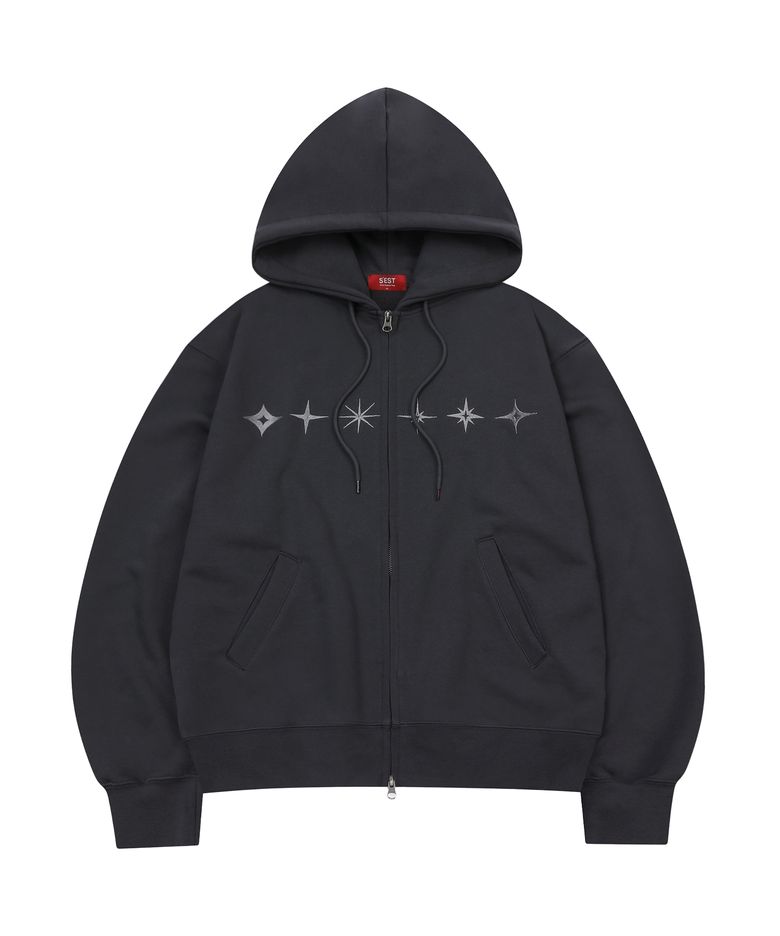 Star Hoodie Zip Up Charcoal