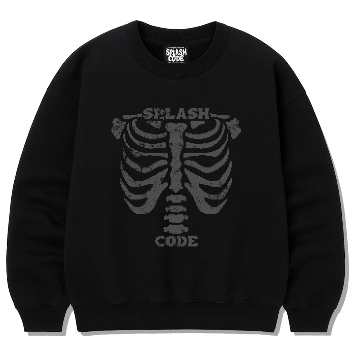 스플래시코드(SPLASHCODE) 헤비 크루넥 맨투맨 블랙 - 스켈레톤(Skeleton)