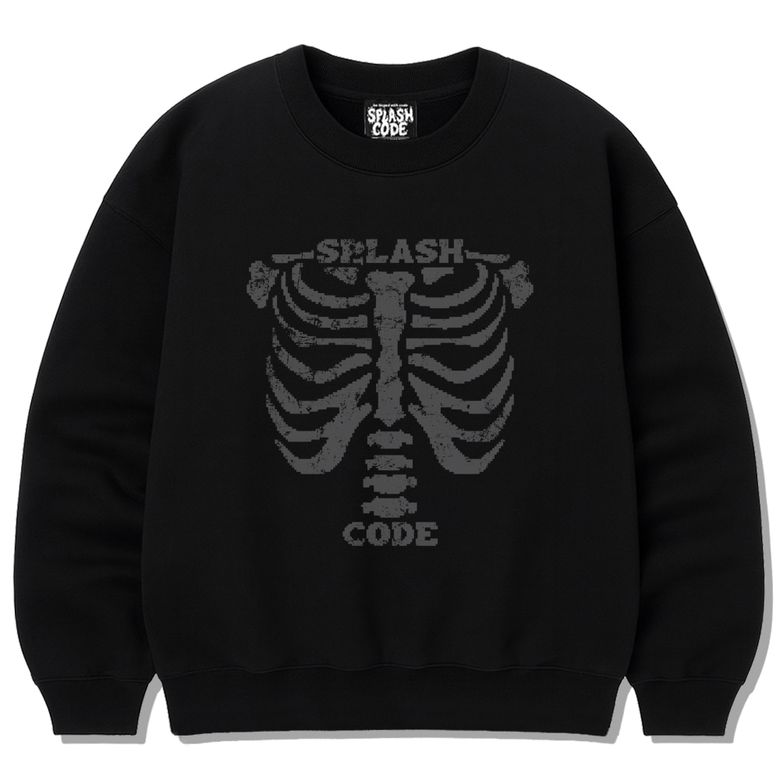헤비 크루넥 맨투맨 블랙 - 스켈레톤(Skeleton)