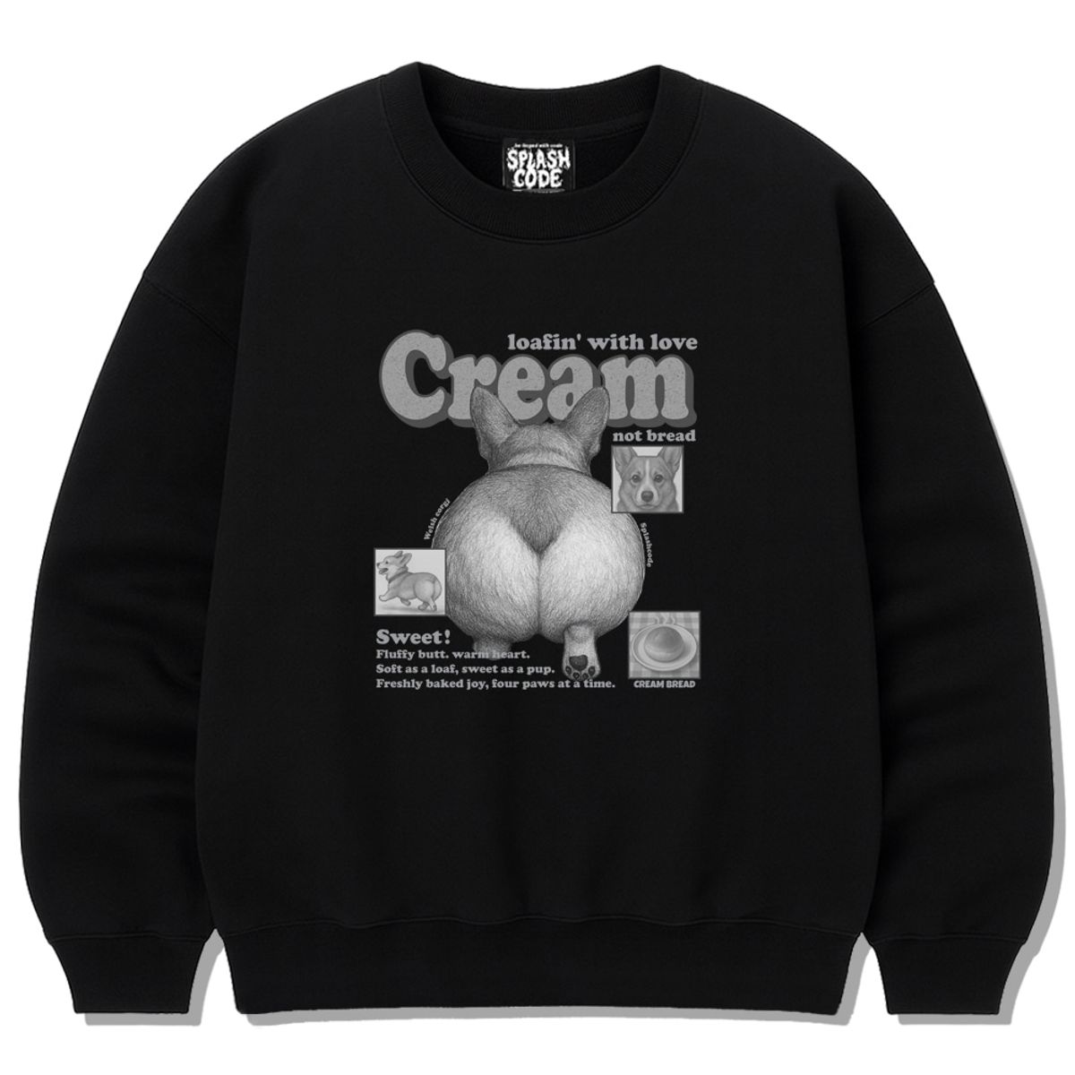 스플래시코드(SPLASHCODE) 헤비 크루넥 맨투맨 블랙 - 크림빵(Cream Bread)